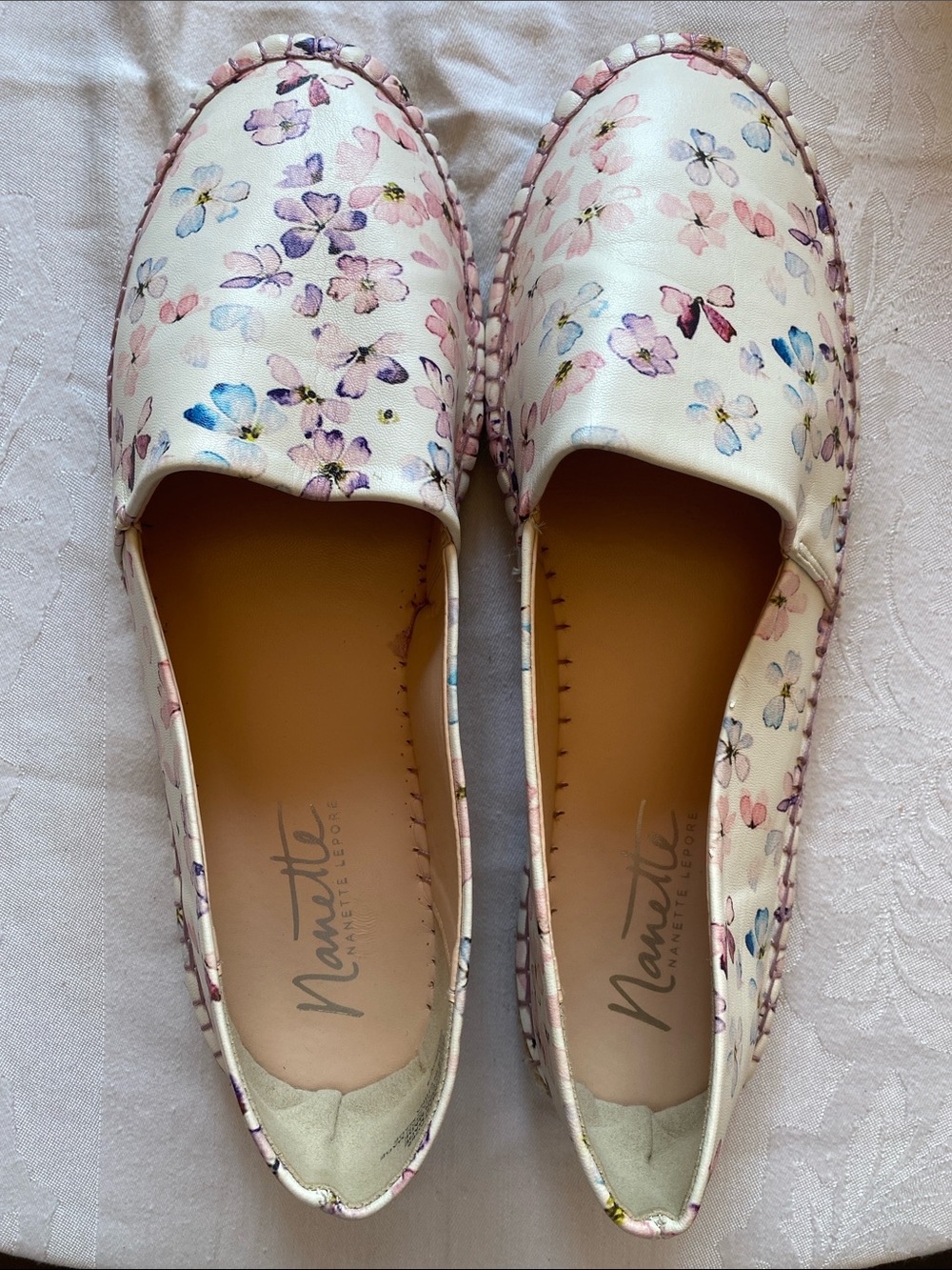 Nanette Lepore White Floral Braided Jute Espadrille Slip On 10M